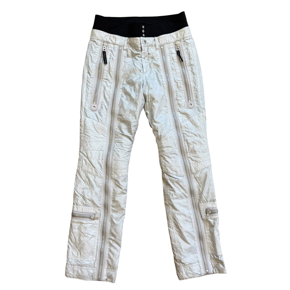 Bogner Silver Metallic Multi-Zip Ski Pants Women 6 EU 36 High Waist Snow Trouser